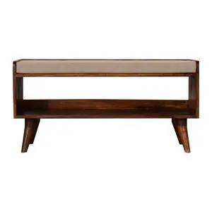 Mud Linen Nordic Storage Bench, Upholstered, Beige and Brown Mud Linen Nordic Storage Bench, Upholstered, Beige and Brown
