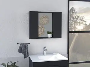 Artemisa Medicine Cabinet, Double Door, Mirror, One External Shelf -Black Artemisa Medicine Cabinet, Double Door, Mirror, One External Shelf -Black