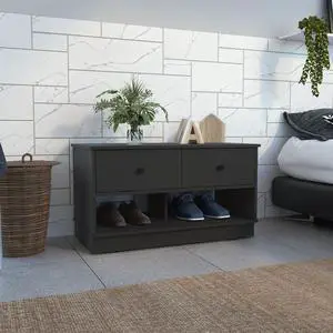 Hamilton Storage Bench, Two Open Shelves, Two Drawers -Black Hamilton Storage Bench, Two Open Shelves, Two Drawers -Black