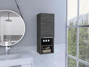 Mila Bathroom Cabinet, Two Interior Shelves, Two External Shelves, Single Door Cabinet -Smokey Oak Mila Bathroom Cabinet, Two Interior Shelves, Two External Shelves, Single Door Cabinet -Smokey Oak
