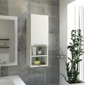 Mila Bathroom Cabinet, with Two Internal Shelves, Two External Shelves and Single Door, White Mila Bathroom Cabinet, with Two Internal Shelves, Two External Shelves and Single Door, White