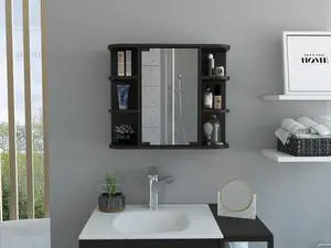 Milan Medicine Cabinet, Six External Shelves Mirror, Three Internal Shelves -Black Milan Medicine Cabinet, Six External Shelves Mirror, Three Internal Shelves -Black