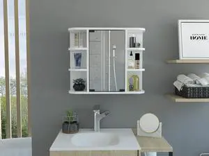 Milan Medicine Cabinet, Six External Shelves Mirror, Three Internal Shelves -White Milan Medicine Cabinet, Six External Shelves Mirror, Three Internal Shelves -White