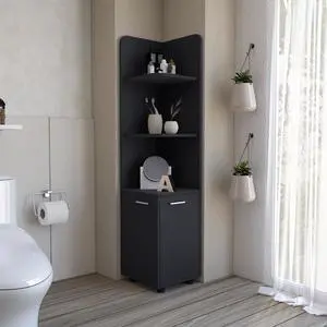 Malibu 62" Tall Double Door Corner Linen Cabinet with Four Shelves Black Malibu 62" Tall Double Door Corner Linen Cabinet with Four Shelves Black