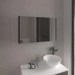 Bouti 19.7" H x 31.5" W Double Door Mirror Medicine Cabinet, Three interior Shelves for Bathroom, Kitchen Black Bouti 19.7" H x 31.5" W Double Door Mirror Medicine Cabinet, Three interior Shelves for Bathroom, Kitchen Black