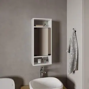 Uros Wall-Mounted Mirror Medicine Cabinet With One Door And Interior Storage Shelves, White Uros Wall-Mounted Mirror Medicine Cabinet With One Door And Interior Storage Shelves, White