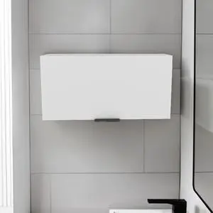 Elsah Pull-Up Door Wall Cabinet, Compact Kitchen, Garage or Bathroom Storage Unit, White Elsah Pull-Up Door Wall Cabinet, Compact Kitchen, Garage or Bathroom Storage Unit, White