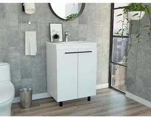 Khari 24" Bathroom Vanity, Floor Cabinet, Double Door, Two Shelves -White Khari 24" Bathroom Vanity, Floor Cabinet, Double Door, Two Shelves -White