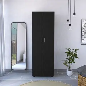 Aurora Armoire, Two Interior Shelves, Rod, Double Door -Black Aurora Armoire, Two Interior Shelves, Rod, Double Door -Black