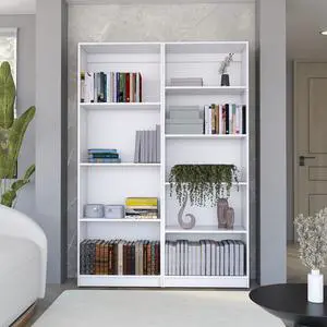 2 Piece Bookcase Living Room Set, Storage Cabinet, 49" Wide and 9 Shelves Matt Gray / White 2 Piece Bookcase Living Room Set, Storage Cabinet, 49" Wide and 9 Shelves Matt Gray / White