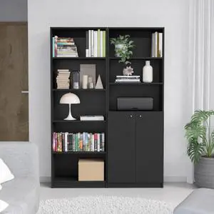 Layton 2 Piece Home Bookcase set, 49" Wide with 8 Shelves and Double Door Cabinet, Living Room Set Black Layton 2 Piece Home Bookcase set, 49" Wide with 8 Shelves and Double Door Cabinet, Living Room Set Black