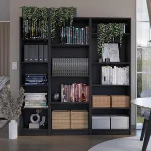 Dupree 3 Piece Home Bookcase set, 67" Wide with 14 Shelves , Living Room Set Set Black Dupree 3 Piece Home Bookcase set, 67" Wide with 14 Shelves , Living Room Set Set Black