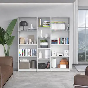 Durant 3 Piece Home Bookcase set, 67" Wide with 13 Shelves , Living Room Set Set White Durant 3 Piece Home Bookcase set, 67" Wide with 13 Shelves , Living Room Set Set White