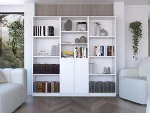 Duette 3 Piece Home Bookcase set, 74" Wide with 11 Shelves and 2-door Cabinet , Living Room Set White Duette 3 Piece Home Bookcase set, 74" Wide with 11 Shelves and 2-door Cabinet , Living Room Set White