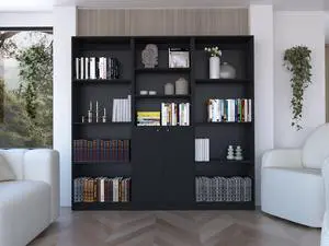 Duette 3 Piece Home Bookcase set, 74" Wide with 11 Shelves and Two-Door Cabinet , Living Room Set Set Black Duette 3 Piece Home Bookcase set, 74" Wide with 11 Shelves and Two-Door Cabinet , Living Room Set Set Black