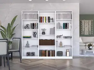 Bartow 3 Piece Home Bookcase set, 74" Wide with 14 Shelves , Living Room Set Set White Bartow 3 Piece Home Bookcase set, 74" Wide with 14 Shelves , Living Room Set Set White
