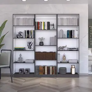 Bartow 3 Piece Home Bookcase set, 74" Wide with 14 Shelves , Living Room Set Set Matt Gray - White Bartow 3 Piece Home Bookcase set, 74" Wide with 14 Shelves , Living Room Set Set Matt Gray - White