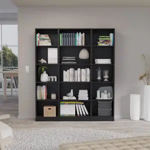 Bartow 3 Piece Home Bookcase set, 60" Wide with 15 Shelves , Living Room Set Set Black Bartow 3 Piece Home Bookcase set, 60" Wide with 15 Shelves , Living Room Set Set Black