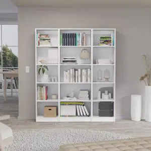 Bartow 3 Piece Home Bookcase set, 60" Wide with 15 Shelves , Living Room Set Set White Bartow 3 Piece Home Bookcase set, 60" Wide with 15 Shelves , Living Room Set Set White