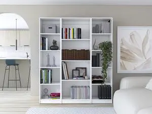 Davie 3 Piece Home Bookcase set, 60" Wide with 14 Shelves , Living Room Set Set White Davie 3 Piece Home Bookcase set, 60" Wide with 14 Shelves , Living Room Set Set White