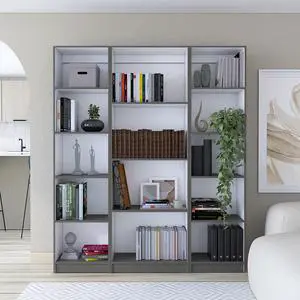 Davie 3 Piece Home Bookcase set, 60" Wide with 14 Shelves , Living Room Set Set Matt Gray - White Davie 3 Piece Home Bookcase set, 60" Wide with 14 Shelves , Living Room Set Set Matt Gray - White