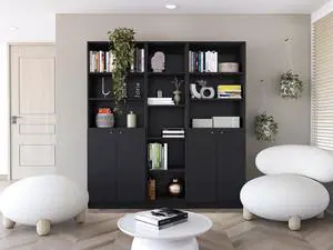 Acres 3 Piece Home Bookcase set, 67" Wide with 11 Shelves and Two Double-Door Cabinet , Living Room Set Set Black Acres 3 Piece Home Bookcase set, 67" Wide with 11 Shelves and Two Double-Door Cabinet , Living Room Set Set Black