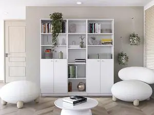 Acres 3 Piece Home Bookcase set, 67" Wide with 11 Shelves and Two Double-Door Cabinet , Living Room Set White Acres 3 Piece Home Bookcase set, 67" Wide with 11 Shelves and Two Double-Door Cabinet , Living Room Set White