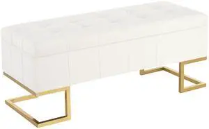 Contemporary Storage Bench in Gold Steel and White Velvet Contemporary Storage Bench in Gold Steel and White Velvet