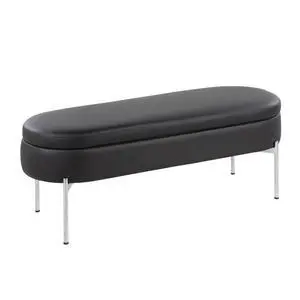 Contemporary Bench in Chrome Metal and Black Faux Leather Contemporary Bench in Chrome Metal and Black Faux Leather