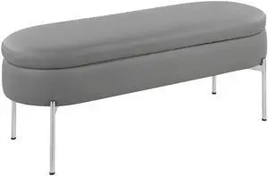 Contemporary Storage Bench in Chrome Metal and Grey Faux Leather Contemporary Storage Bench in Chrome Metal and Grey Faux Leather