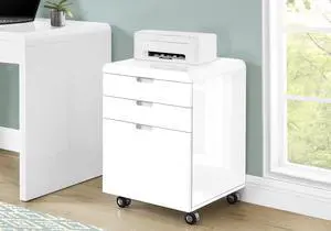 File Cabinet, Rolling Mobile, Storage Drawers, Printer Stand, Office, Work, Glossy White Laminate, Contemporary, Modern File Cabinet, Rolling Mobile, Storage Drawers, Printer Stand, Office, Work, Glossy White Laminate, Contemporary, Modern