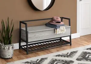 Bench, Entryway, Hallway, Storage, 42" Rectangular, Grey Laminate, Black Metal, Contemporary, Modern Bench, Entryway, Hallway, Storage, 42" Rectangular, Grey Laminate, Black Metal, Contemporary, Modern