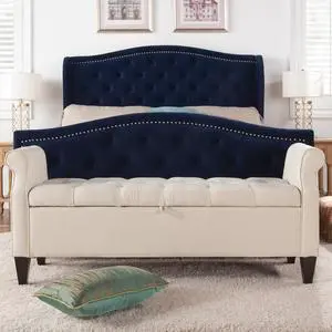 Jacqueline 57.5" Tufted Roll Arm Storage Bench, Sky Neutral Beige Polyester Jacqueline 57.5" Tufted Roll Arm Storage Bench, Sky Neutral Beige Polyester