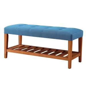 Charla Light Blue Fabric & Oak Finish Bench Charla Light Blue Fabric & Oak Finish Bench