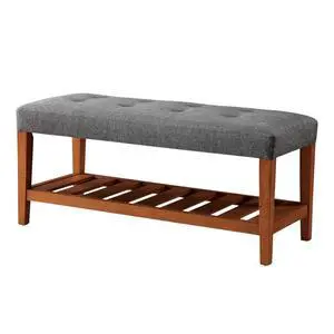 Charla Gray Fabric & Oak Finish Bench Charla Gray Fabric & Oak Finish Bench