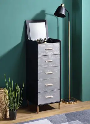 Myles Black, Silver & Gold Finish Jewelry Armoire Myles Black, Silver & Gold Finish Jewelry Armoire