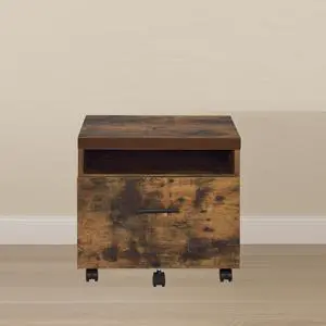 Industrial Style 1pc File Cabinet with Drawer and Shelf Caster Wheels Wooden Weathered Oak Finish, File Storing Unit Home Office Furniture Industrial Style 1pc File Cabinet with Drawer and Shelf Caster Wheels Wooden Weathered Oak Finish, File Storing Unit Home Office Furniture