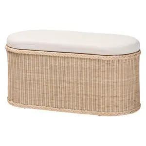 Braided Natural Rattan Storage Bench with Cushioned Lift-Top Lid - Coastal Boho Style Chest for Bedroom, Entryway, or Living Room Organization, Natural, 39" Oval Braided Natural Rattan Storage Bench with Cushioned Lift-Top Lid - Coastal Boho Style Chest for Bedroom, Entryway, or Living Room Organization, Natural, 39" Oval