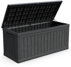 260 Gallon Large Outdoor Storage XXL Deck Box for Patio Furniture, Outdoor Cushions, Garden Tools and Sports/Pools Equipment, Waterproof Resin, Lockable, Black 260 Gallon Large Outdoor Storage XXL Deck Box for Patio Furniture, Outdoor Cushions, Garden Tools and Sports/Pools Equipment, Waterproof Resin, Lockable, Black