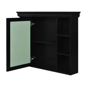 35'' x 28'' Black Wall Mounted Bathroom Storage Cabinet with Mirror Door, Modern Bathroom Wall Cabinet with Mirror, Medicine Cabinet with 6 Open Shelves 35'' x 28'' Black Wall Mounted Bathroom Storage Cabinet with Mirror Door, Modern Bathroom Wall Cabinet with Mirror, Medicine Cabinet with 6 Open Shelves