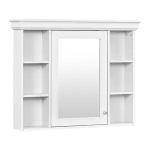 35'' x 28'' White Wall Mounted Bathroom Storage Cabinet with Mirror Door, Modern Bathroom Wall Cabinet with Mirror, Medicine Cabinet with 6 Open Shelves 35'' x 28'' White Wall Mounted Bathroom Storage Cabinet with Mirror Door, Modern Bathroom Wall Cabinet with Mirror, Medicine Cabinet with 6 Open Shelves