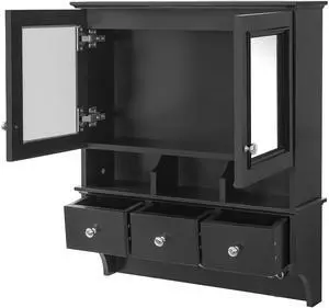 4-in-1 Bathroom Mirror Cabinet, 24-inch Wall Mounted Medicine Cabinet with Drawers & Organizer Hooks, High-Define Mirrors with Storage for Bathroom Vanity 4-in-1 Bathroom Mirror Cabinet, 24-inch Wall Mounted Medicine Cabinet with Drawers & Organizer Hooks, High-Define Mirrors with Storage for Bathroom Vanity