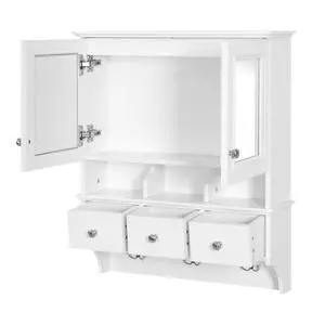 4-in-1 Bathroom Mirror Cabinet, 24-inch Wall Mounted Medicine Cabinet with Drawers & Organizer Hooks, High-Define Mirrors with Storage for Bathroom Vanity 4-in-1 Bathroom Mirror Cabinet, 24-inch Wall Mounted Medicine Cabinet with Drawers & Organizer Hooks, High-Define Mirrors with Storage for Bathroom Vanity