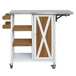 Foldable Outdoor Kitchen Island Patio Kitchen Island Outdoor Kitchen Cart Portable Prep Station with Lockable Wheels, Storage Cabinet and Towel Rack for Patio and Outdoor, White+Brown Foldable Outdoor Kitchen Island Patio Kitchen Island Outdoor Kitchen Cart Portable Prep Station with Lockable Wheels, Storage Cabinet and Towel Rack for Patio and Outdoor, White+Brown