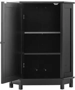 Black Bathroom Cabinet Triangle Corner Storage Cabinet with Adjustable Shelf Modern Style MDF Board Black Bathroom Cabinet Triangle Corner Storage Cabinet with Adjustable Shelf Modern Style MDF Board