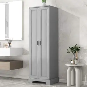 Storage Cabinet with Two Doors for Bathroom, Office, Adjustable Shelf, MDF Board, Grey Storage Cabinet with Two Doors for Bathroom, Office, Adjustable Shelf, MDF Board, Grey