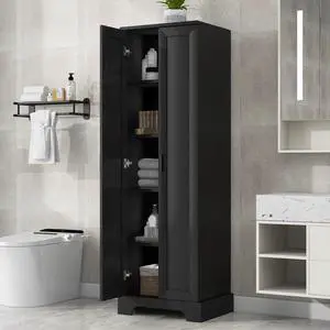 Storage Cabinet with Two Doors for Bathroom, Office, Adjustable Shelf, MDF Board, Black(Old SKU:N725P181207B) Storage Cabinet with Two Doors for Bathroom, Office, Adjustable Shelf, MDF Board, Black(Old SKU:N725P181207B)