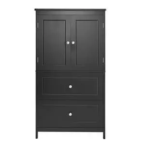 Bathroom Storage Cabinet, Cabinet with Two Doors and Drawers, Adjustable Shelf, MDF Board, Black Bathroom Storage Cabinet, Cabinet with Two Doors and Drawers, Adjustable Shelf, MDF Board, Black