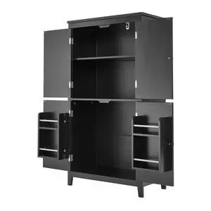 Elegant Bathroom Floor Storage Cabinet, Bathroom Storage Unit, Freestanding Cabinet with 4 Doors, Adjustable Shelves, Adaptable Shelves, Black Elegant Bathroom Floor Storage Cabinet, Bathroom Storage Unit, Freestanding Cabinet with 4 Doors, Adjustable Shelves, Adaptable Shelves, Black