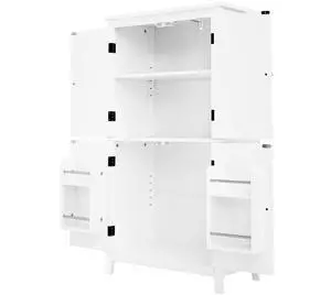 Elegant Bathroom Floor Storage Cabinet, Bathroom Storage Unit, Freestanding Cabinet with 4 Doors, Adjustable Shelves, Adaptable Shelves, White Elegant Bathroom Floor Storage Cabinet, Bathroom Storage Unit, Freestanding Cabinet with 4 Doors, Adjustable Shelves, Adaptable Shelves, White
